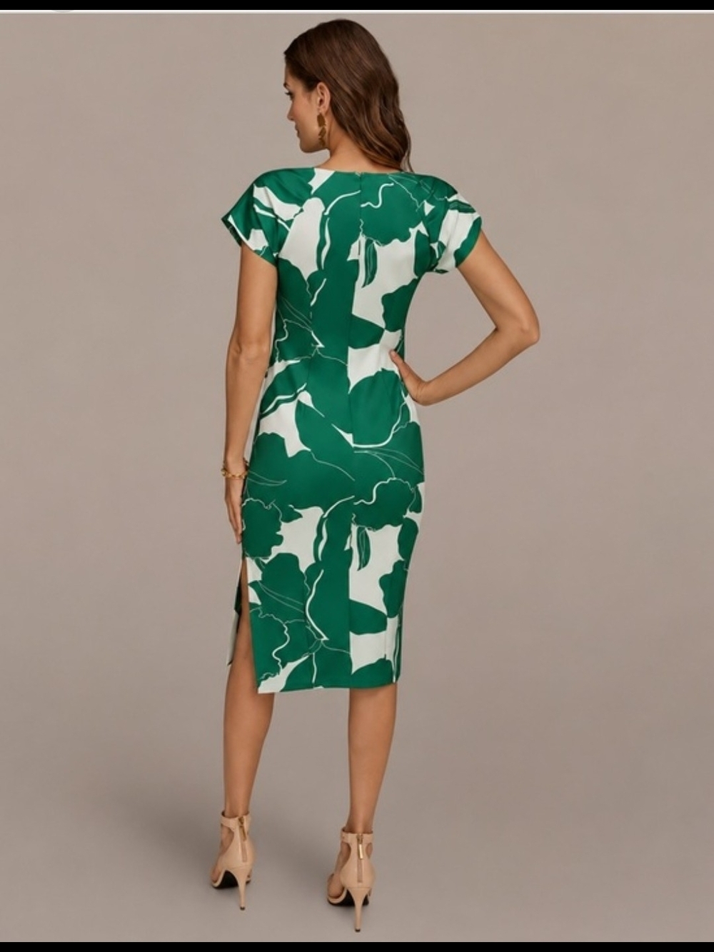 Donna Karan Green & White Botanical Sheath Midi Dress - Picture 2 of 5